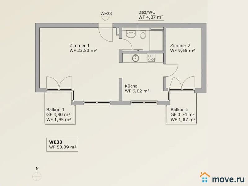 2-комн. квартира, 50 м²