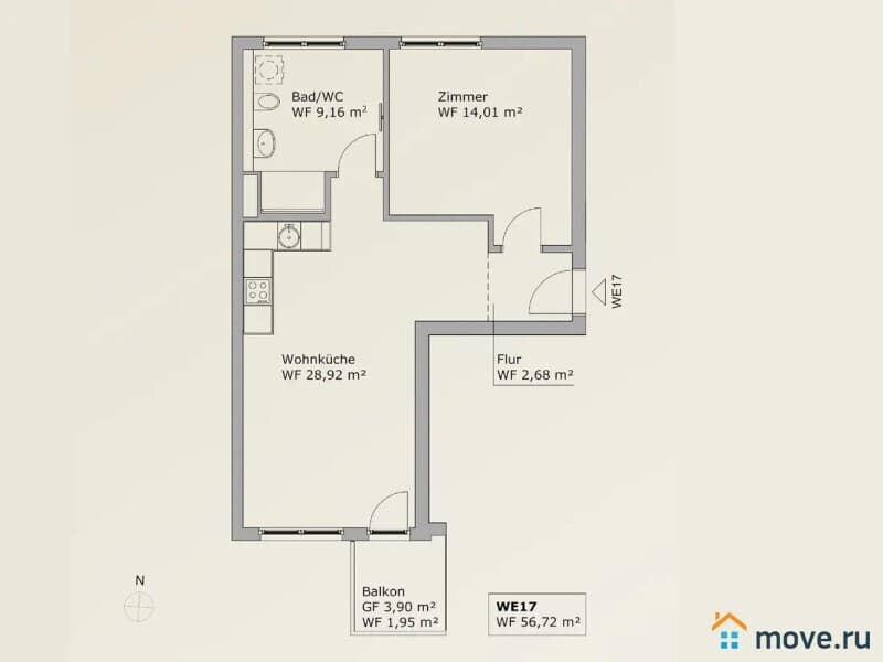 2-комн. квартира, 56 м²