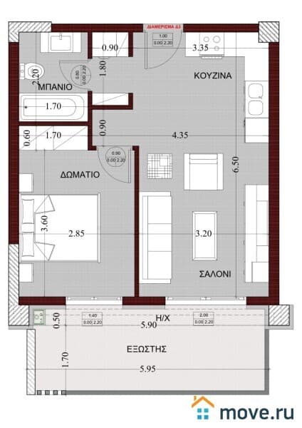 2-комн. квартира, 54 м²