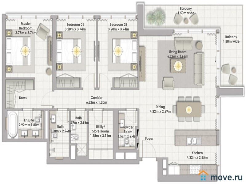 2-комн. апартаменты, 77 м²