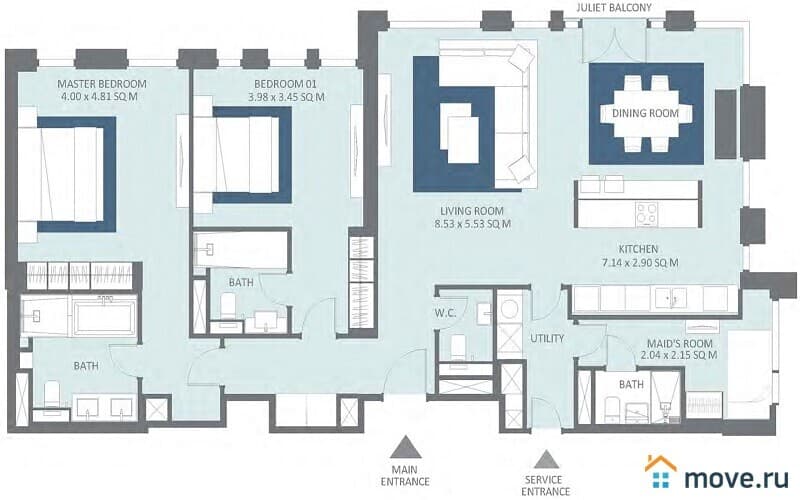 2-комн. апартаменты, 107 м²