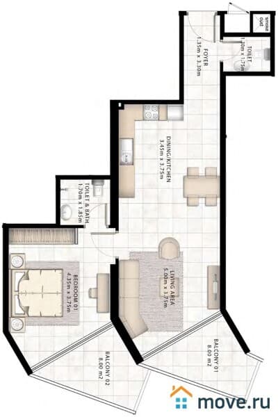 1-комн. апартаменты, 44 м²