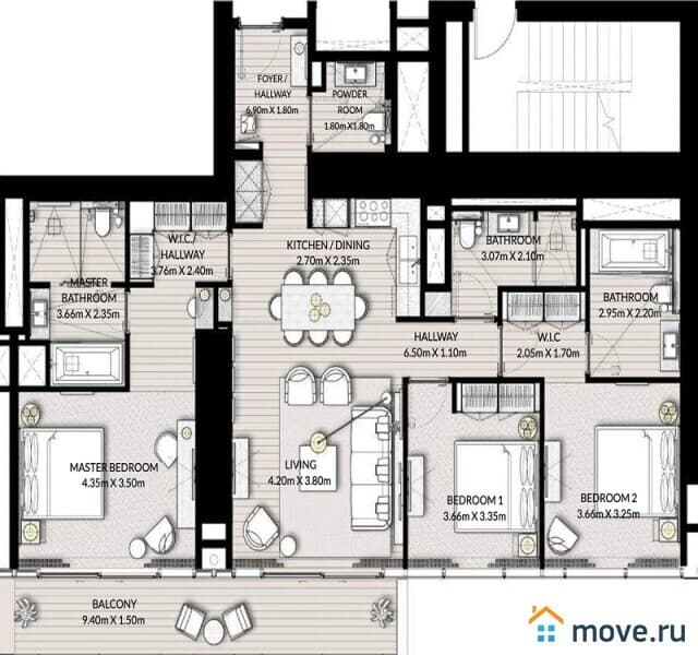 2-комн. апартаменты, 76 м²