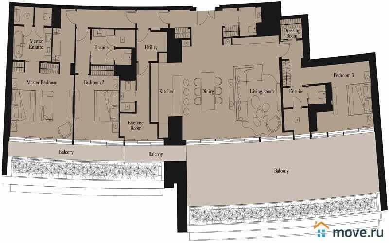 3-комн. апартаменты, 134 м²