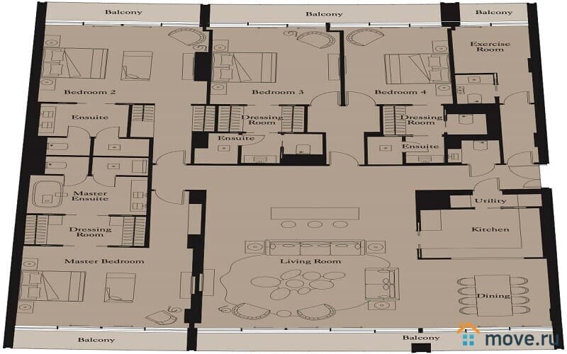 3-комн. апартаменты, 134 м²
