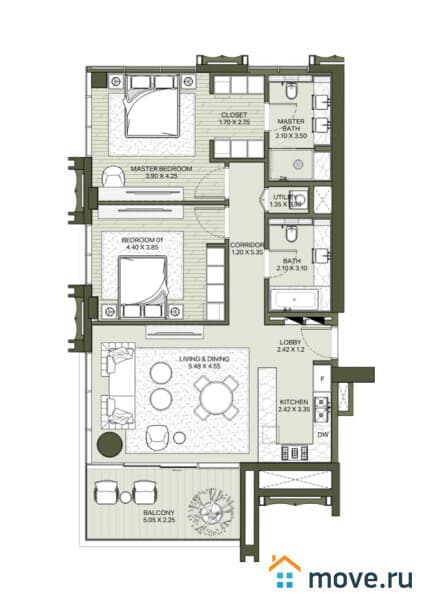 2-комн. апартаменты, 81 м²