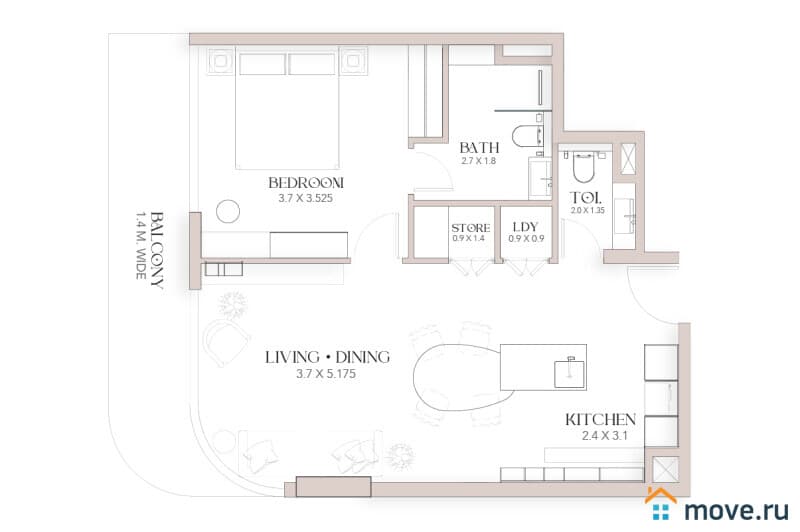1-комн. апартаменты, 45 м²