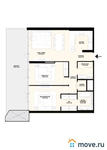 2-комн. апартаменты, 66 м²