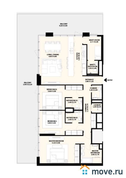 2-комн. апартаменты, 66 м²