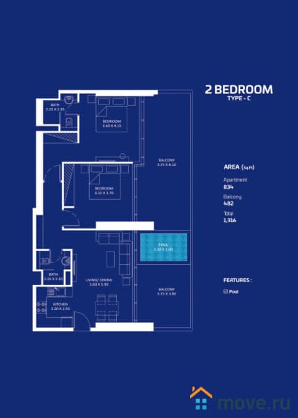 1-комн. апартаменты, 40 м²