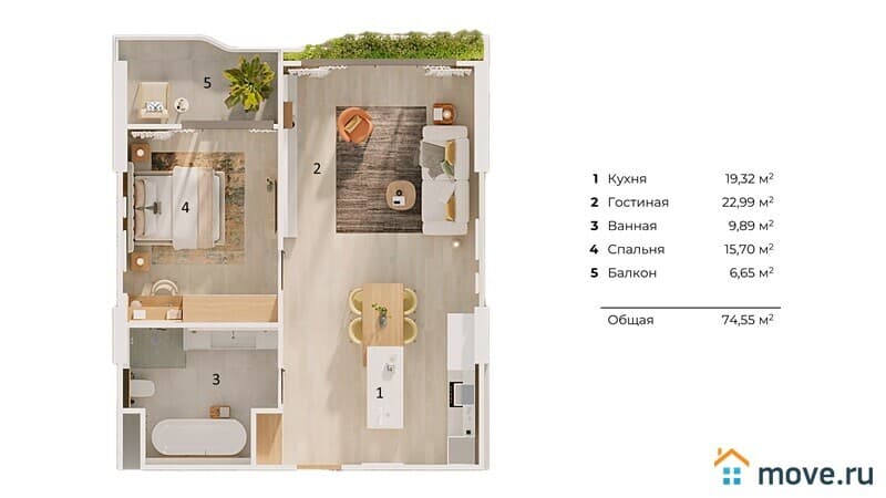2-комн. апартаменты, 55 м²