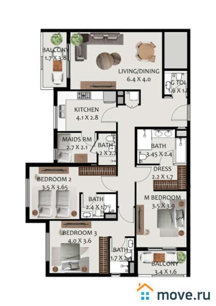 2-комн. апартаменты, 71 м²