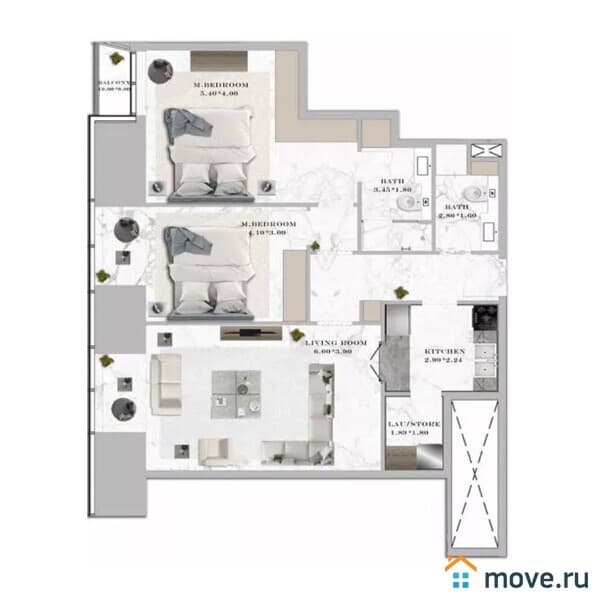 3-комн. апартаменты, 98 м²