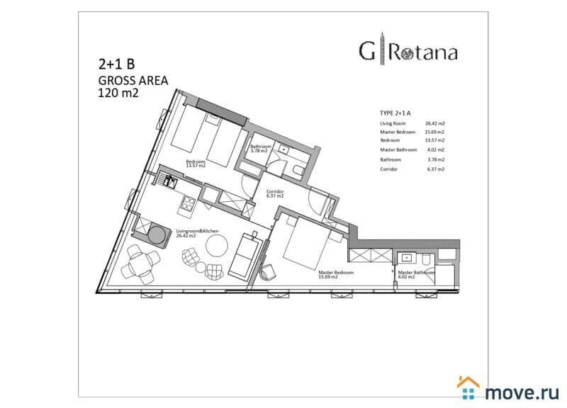 3-комн. апартаменты, 120 м²