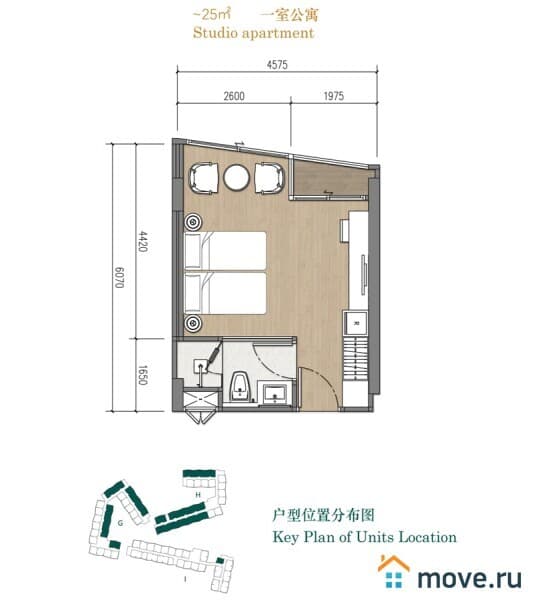 1-комн. апартаменты, 25 м²