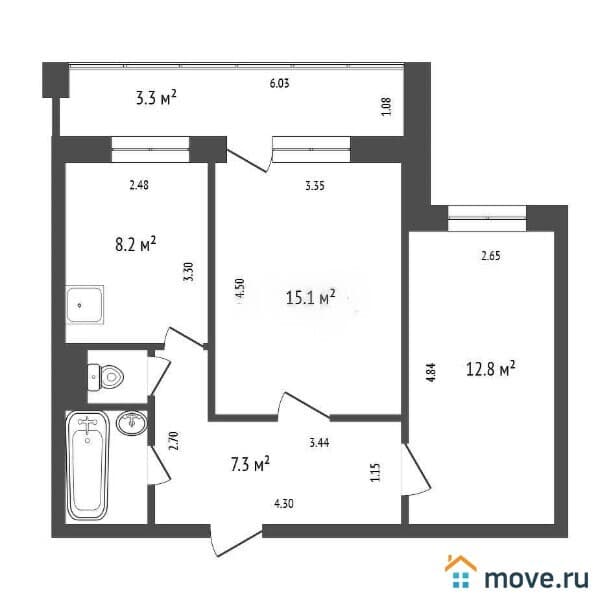 2-комн. квартира, 51 м²