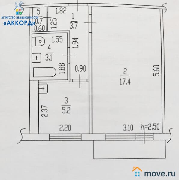 1-комн. квартира, 30.1 м²