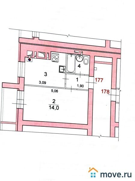 1-комн. квартира, 27.2 м²