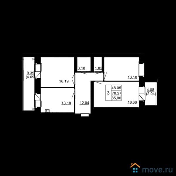 3-комн. квартира, 92 м²