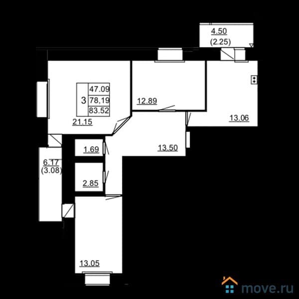 3-комн. квартира, 89 м²