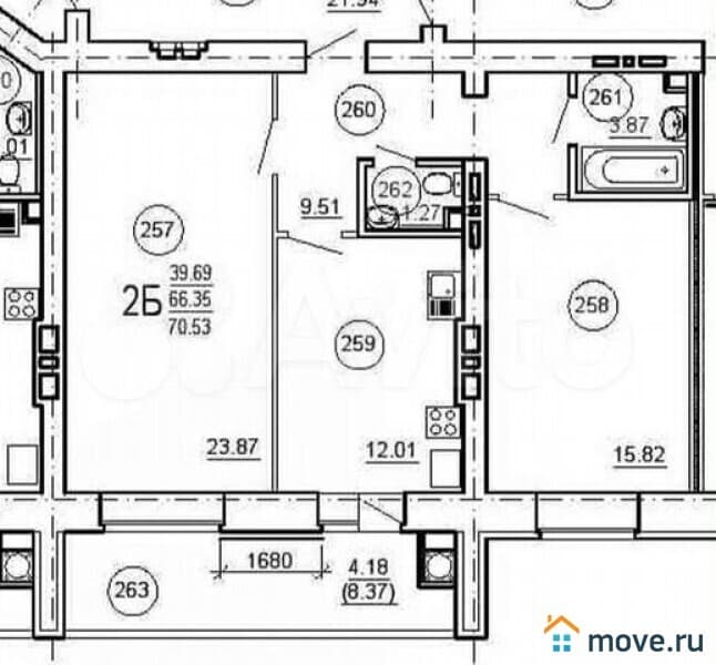 2-комн. квартира, 71 м²