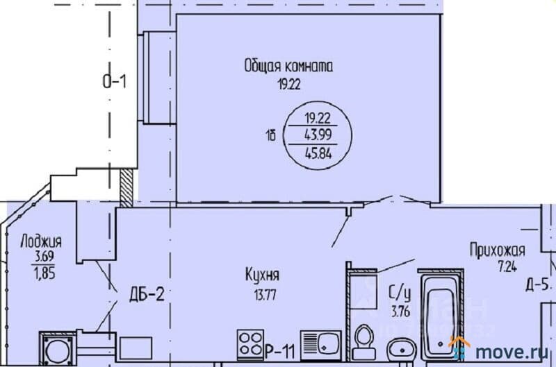 1-комн. квартира, 46 м²