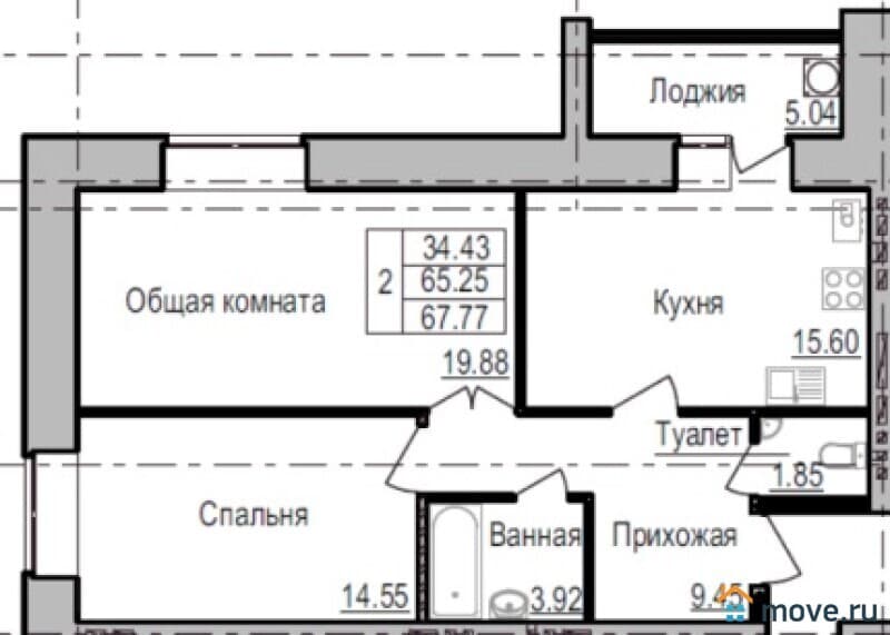 2-комн. квартира, 68 м²