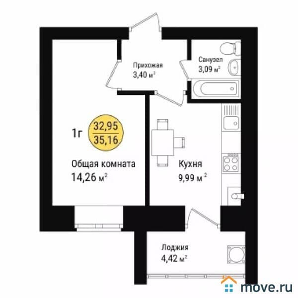 1-комн. квартира, 35 м²