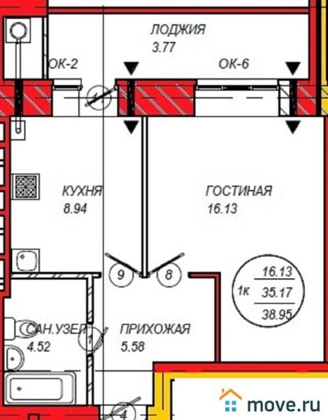 1-комн. квартира, 39 м²