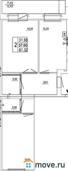 2-комн. квартира, 61 м²