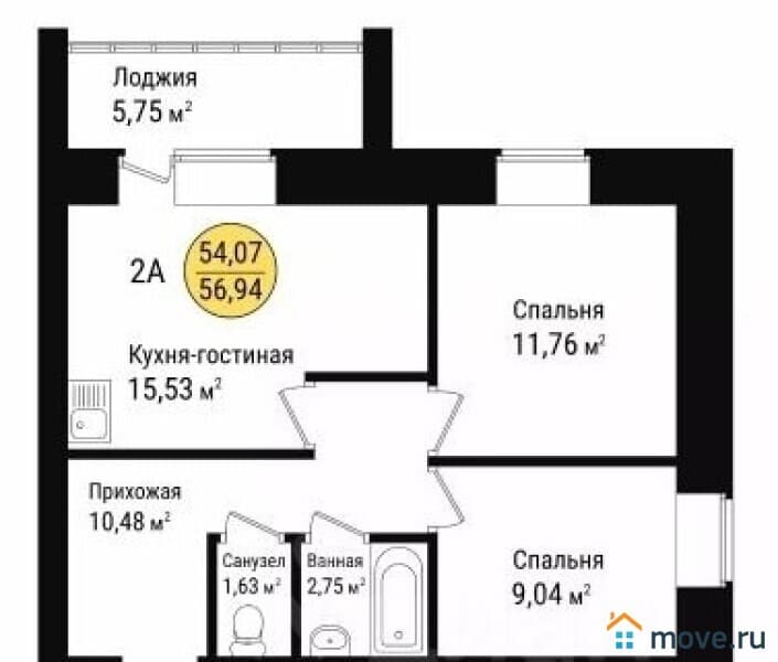 2-комн. квартира, 57 м²
