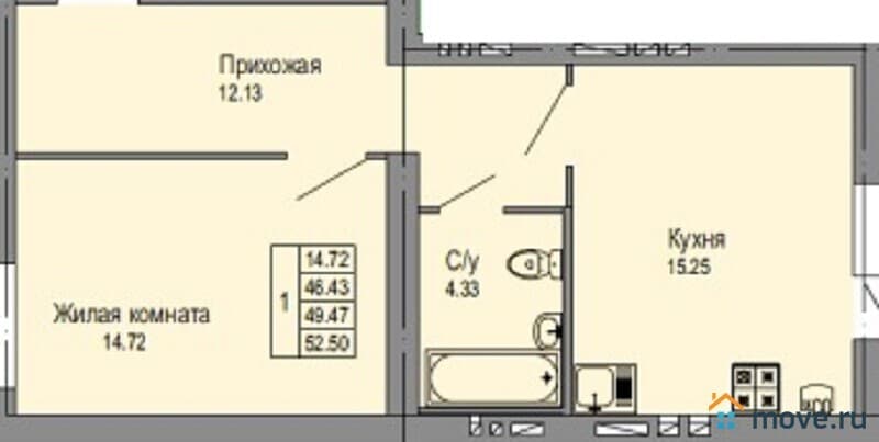 1-комн. квартира, 50 м²