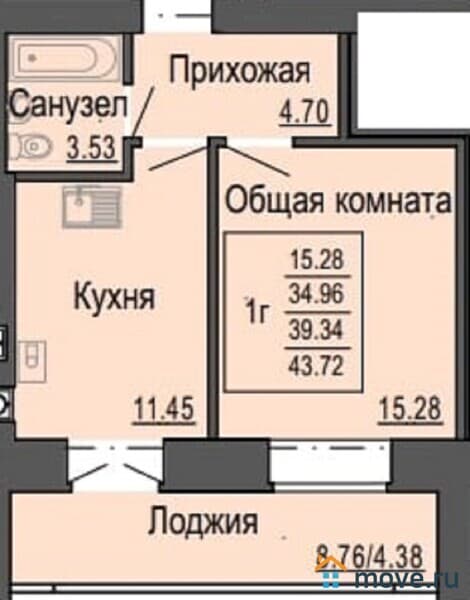 1-комн. квартира, 40 м²