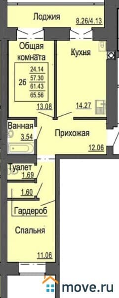 2-комн. квартира, 61 м²