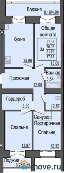 3-комн. квартира, 82 м²