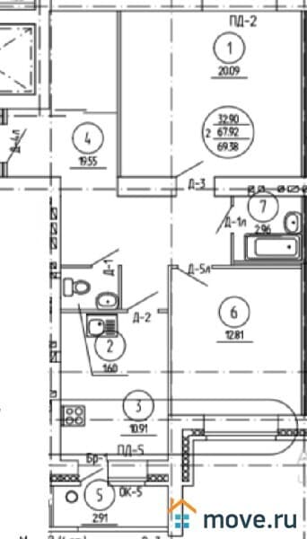 2-комн. квартира, 68 м²