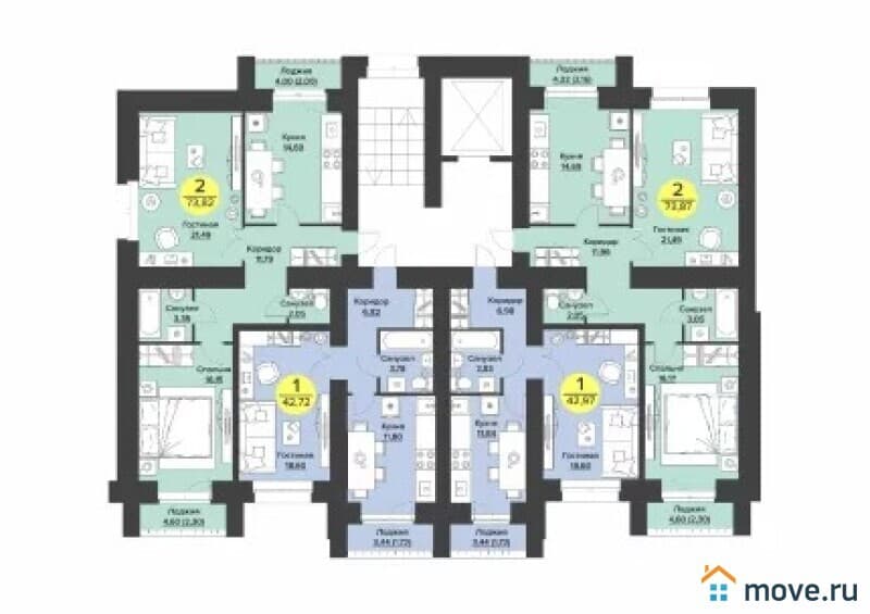 1-комн. квартира, 43 м²