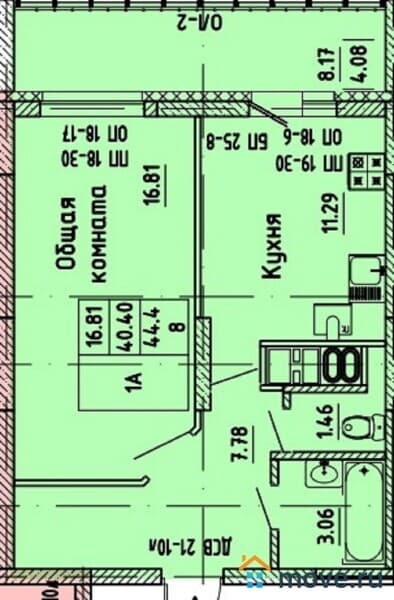 1-комн. квартира, 44 м²