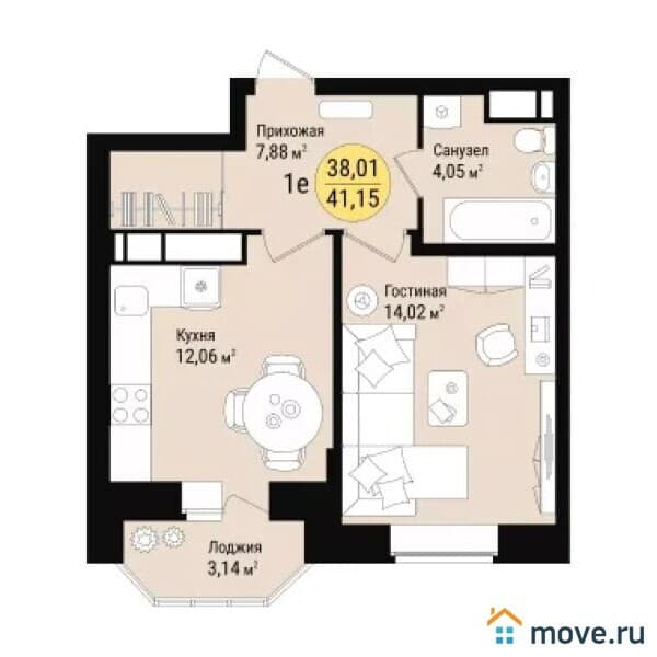 1-комн. квартира, 42 м²