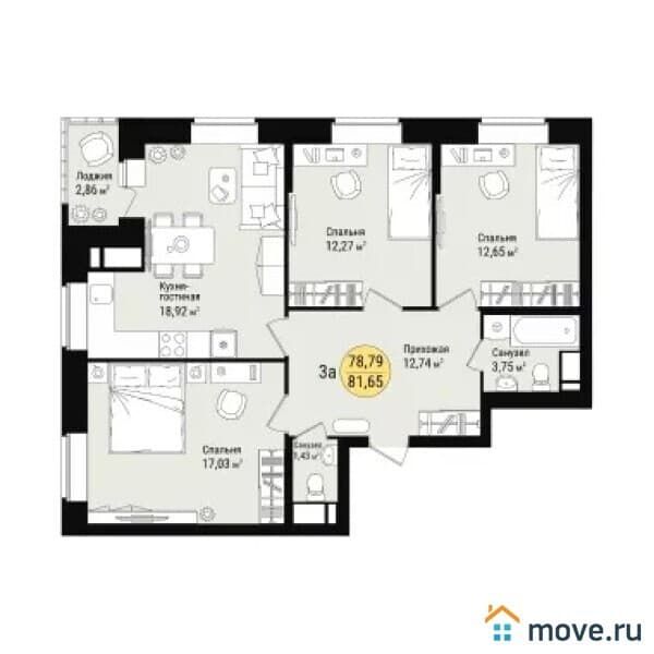 3-комн. квартира, 82 м²