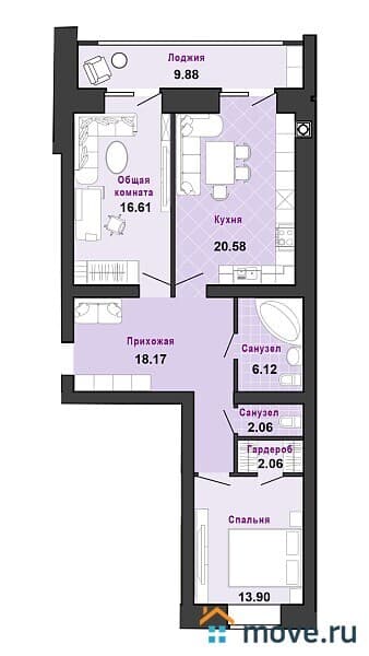 2-комн. квартира, 85 м²