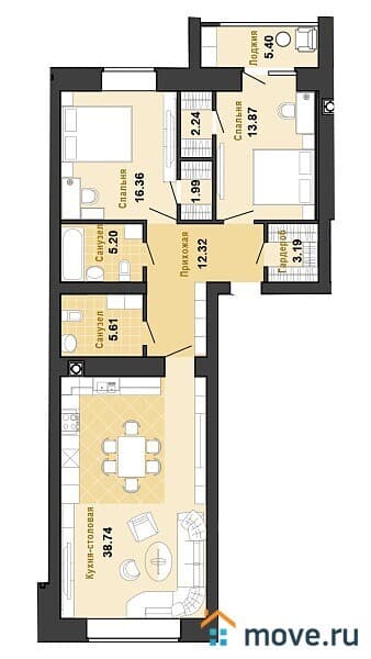2-комн. квартира, 102 м²