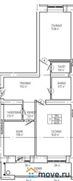 2-комн. квартира, 63 м²