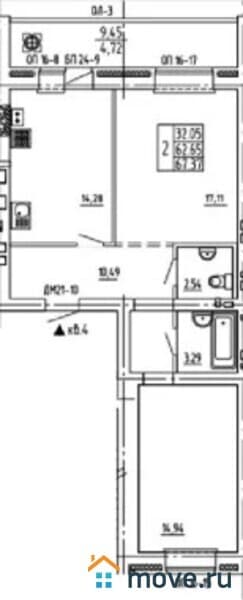 2-комн. квартира, 67 м²
