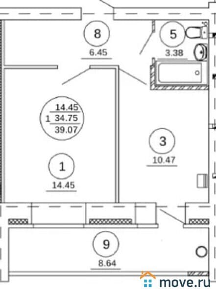 1-комн. квартира, 39 м²
