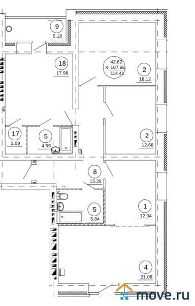 3-комн. квартира, 114 м²