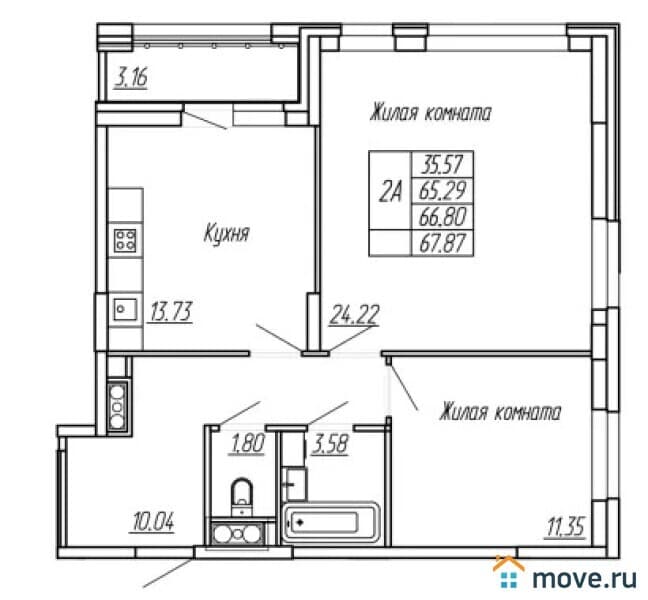 2-комн. квартира, 67 м²