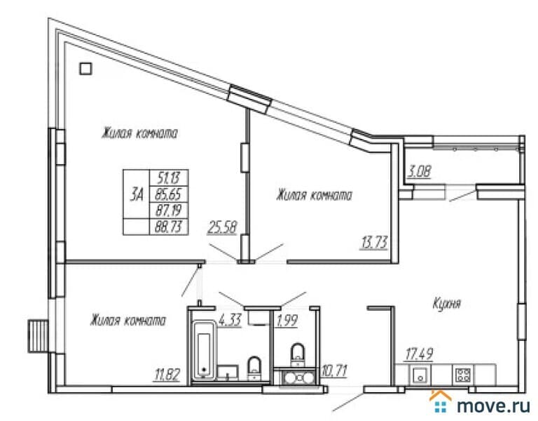 3-комн. квартира, 87 м²