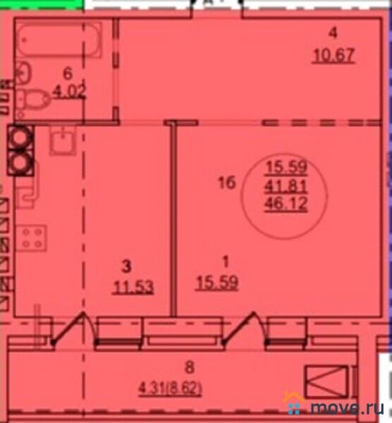 1-комн. квартира, 46 м²