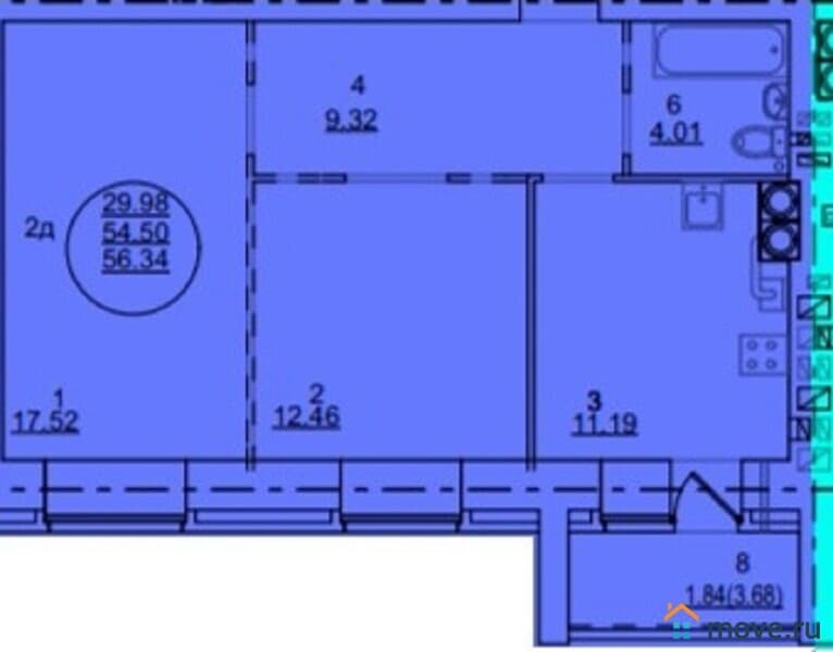 2-комн. квартира, 57 м²